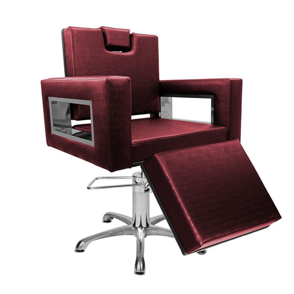 Cadeira Poltrona de Cabeleireiro Moderna Inox Ap Bordô