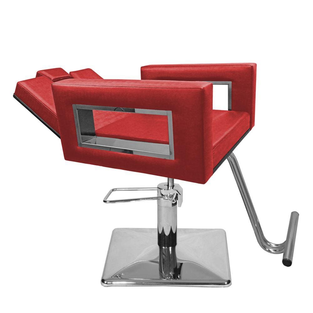 Cadeira Poltrona de Cabeleireiro Recl Moderna Inox Vermelho