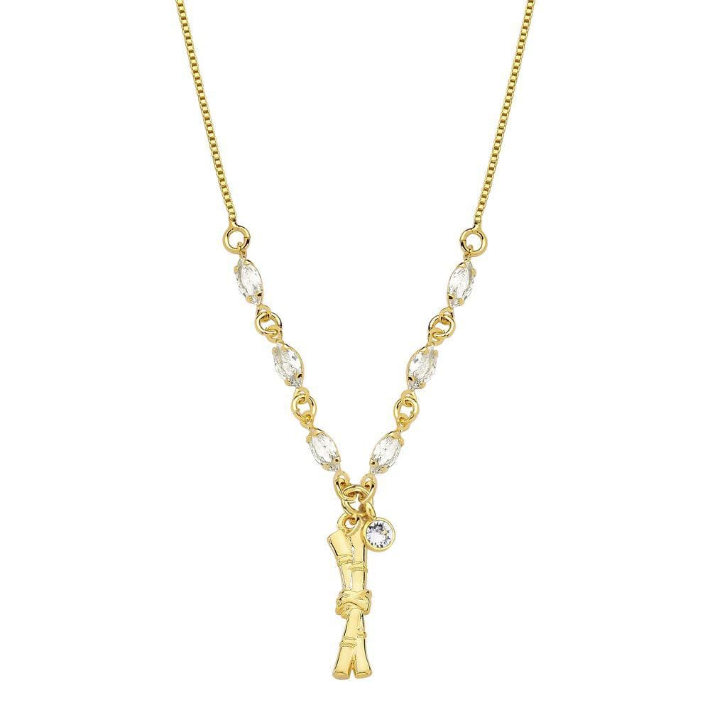 Colar Cana de Açúcar com Zircônias Navetes e Revestimento em Ouro