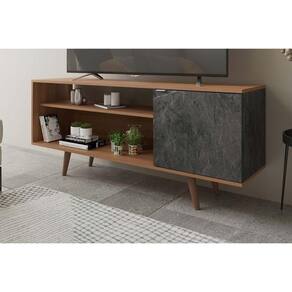 Rack para TV R1486 até 42 Polegadas c/ 1 Porta Amendoa/Marmore Lunar - Tecno Mobili
