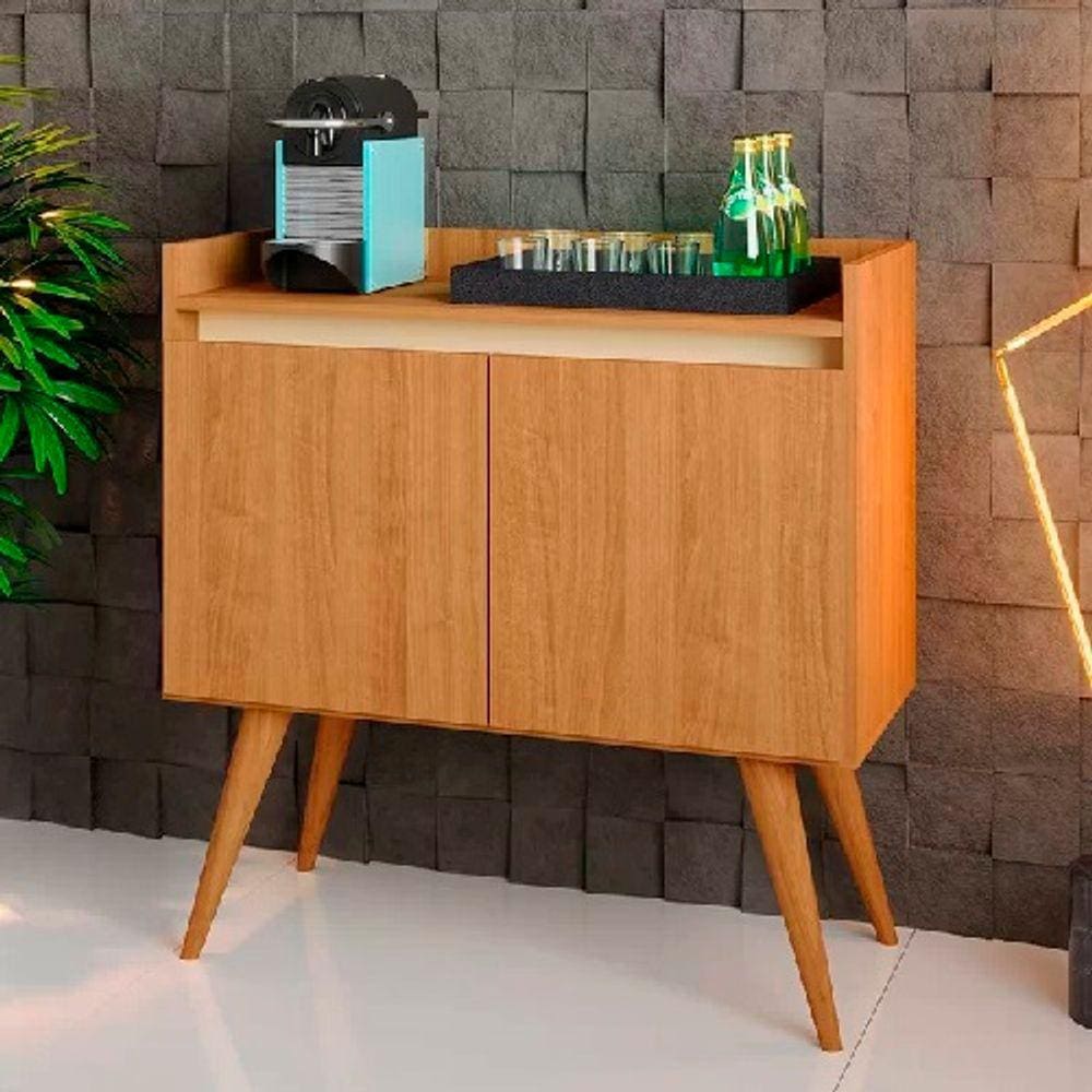 Aparador Buffet 2 Portas Com Pés Bar Veneza Delux Retrô 80cm Nature/Off White – JLAR Móveis