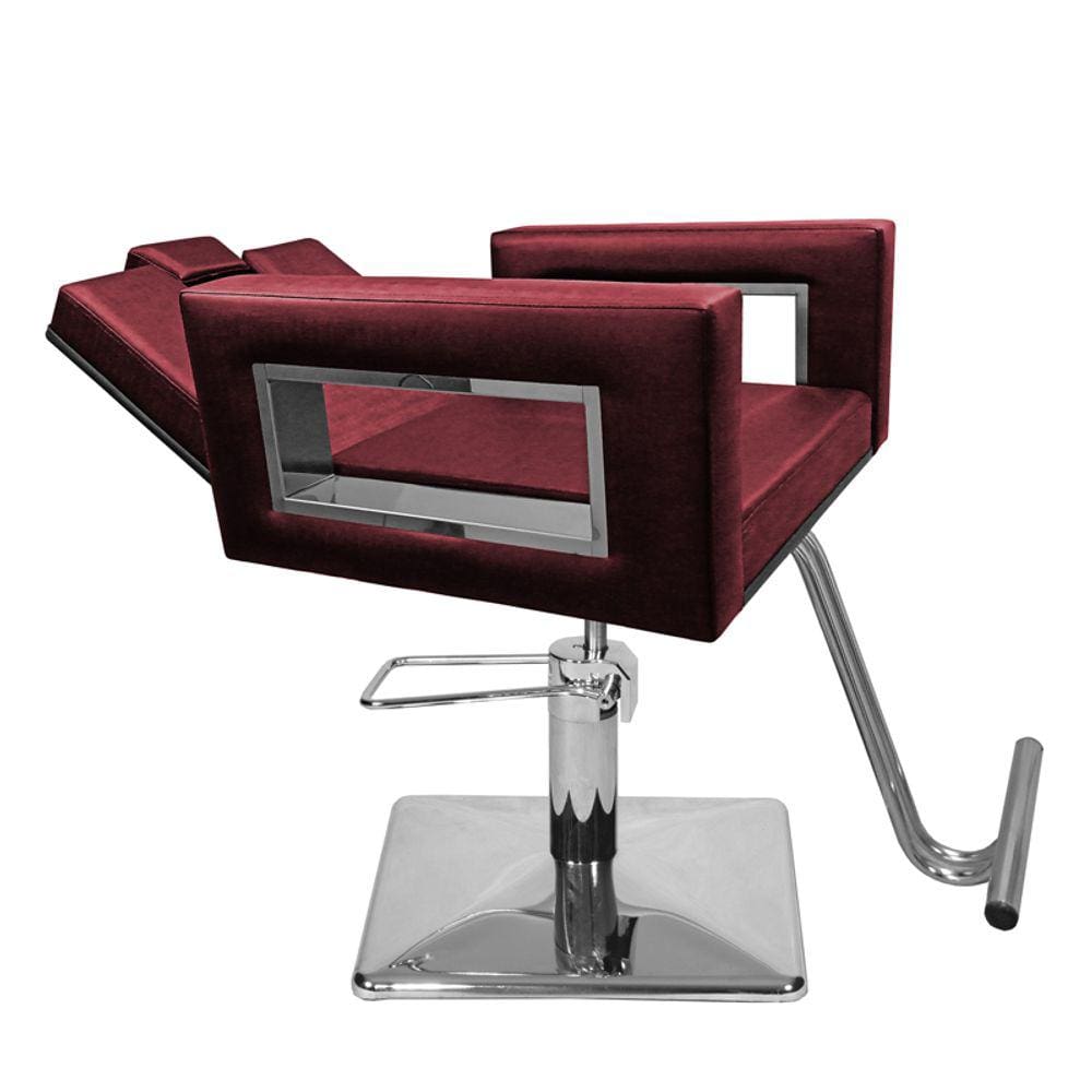 Cadeira Poltrona de Cabeleireiro Recl Moderna Inox Bordô