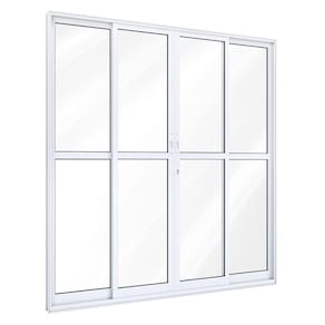 Porta de Alumínio de Correr 215x200cm 4 Folha 2 Fixas com Vidro Lucasa Ideale Branco