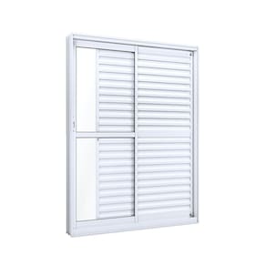 Porta de Alumínio de Correr 215x160cm 3 Folhas com Vidro Lucasa Eccellente Branco