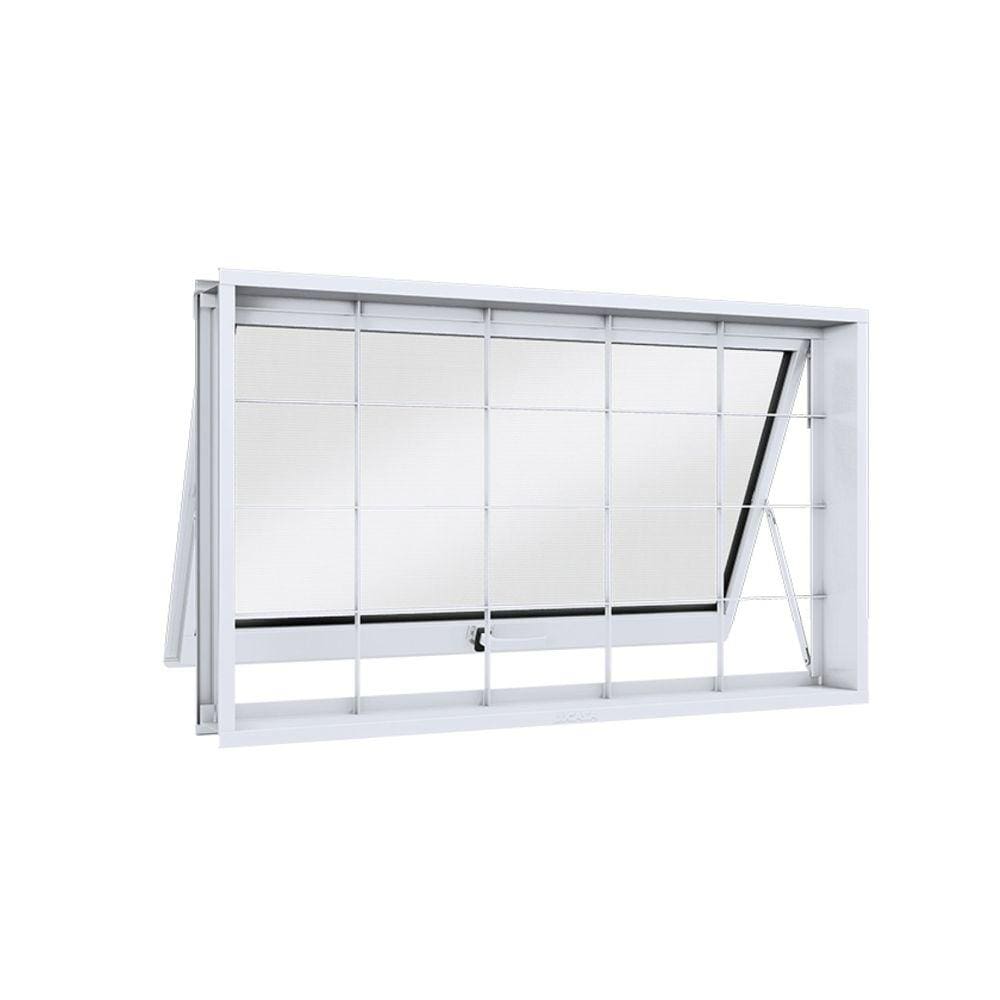 Janela de Aço Maxim-Ar 60x60cm com Grade Quadrada Facilita Lucasa Branco