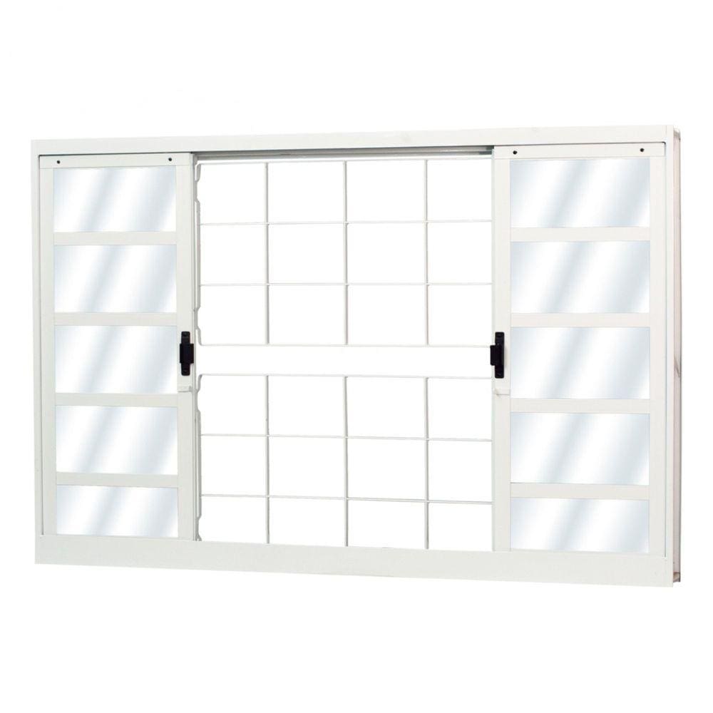Janela de Aço de Correr 120x200cm 4 Folhas com Grade Minas Sul MGM Branco