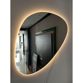 Espelho Orgânico Grande 95cm Lapidado Com Led Branco Quente