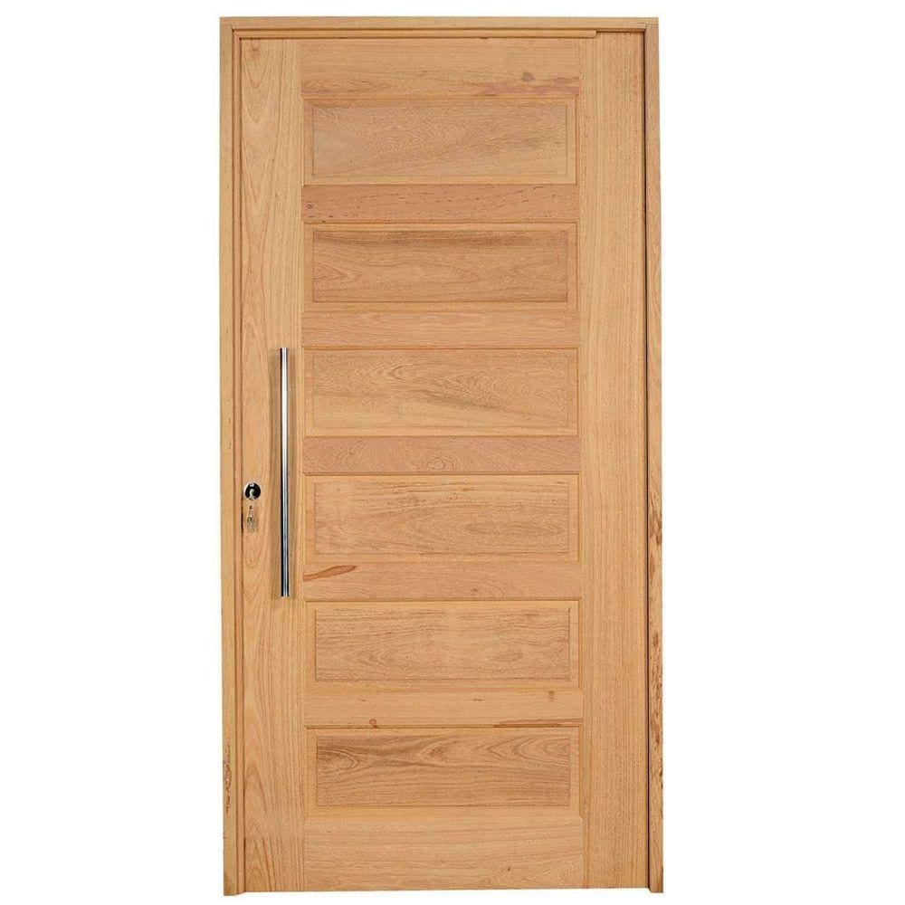 Kit Porta de Madeira Pivotante Frisada Direita 214cmx107cmx12cm PE28 Esel Marroml