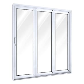 Porta de Aço de Correr 213x200cm 3 Folhas com Vidro Facilita Lucasa Branco