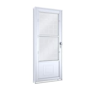 Porta de Aço Postigo 215x90cm com Grade Quadrada e Vidro Mini Boreal Lucasa Branco