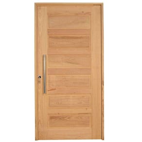 Kit Porta de Madeira Pivotante Frisada Direita 214cmx97cmx12cm PE28 Esel Marroml