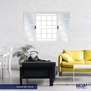 Janela de Aço de Correr 120x150cm 4 Folhas com Grade Minas Sul MGM Branco