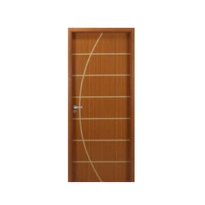Kit Porta de Madeira Decorada 215x84cm com Batente de MDF Ultra 12cm Neblina MGM Mogno