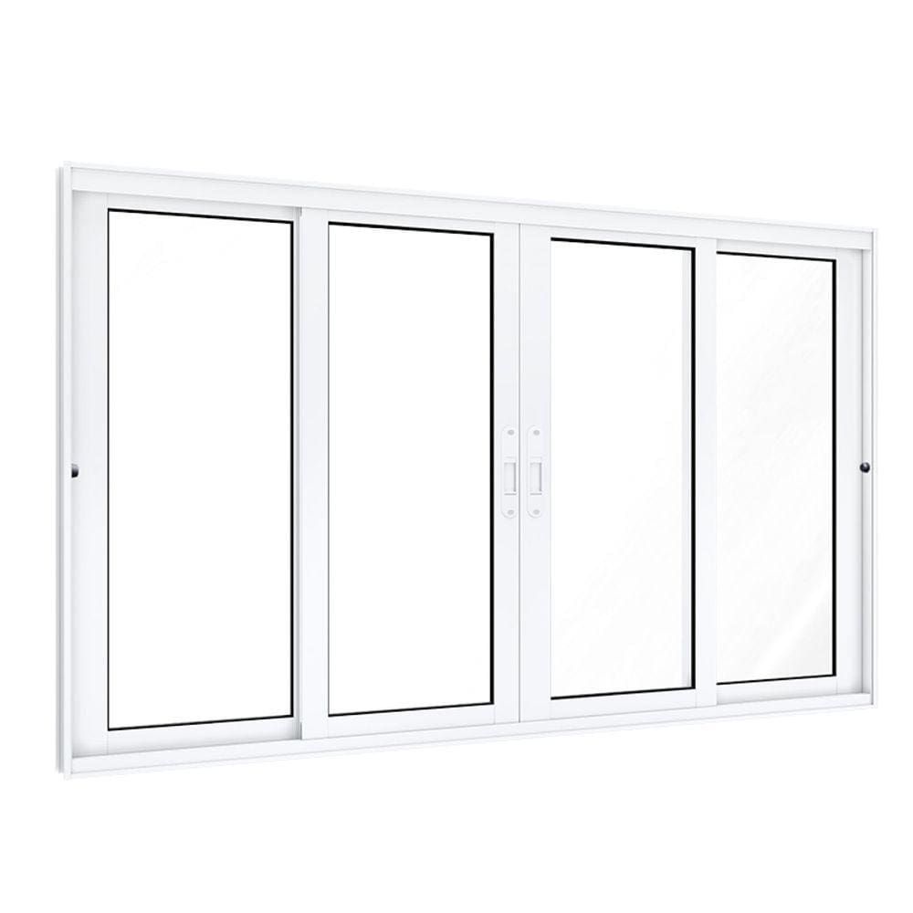 Janela de Alumínio de Correr 120x200cm 2 Folhas Móveis 2 Fixas com Vidro Lucasa Eccellente Branco