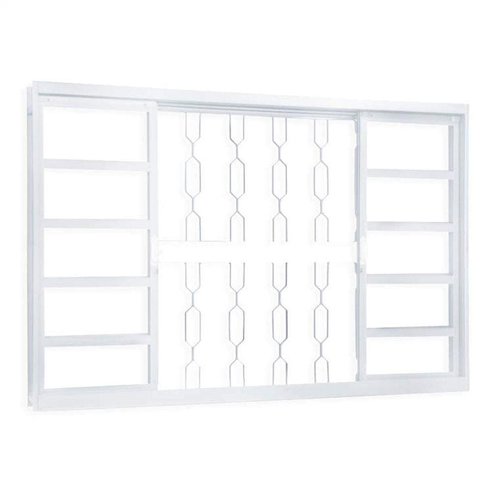 Janela de Aço de Correr 120x120cm 4 Folhas com Grade Minas Sul MGM Branco