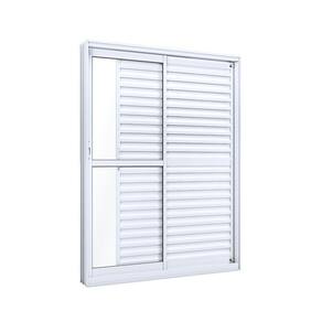 Porta de Alumínio de Correr 215x160cm 3 Folhas com Vidro Lucasa Eccellente Branco