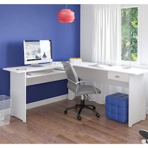 Mesa para Escritório em L 1 Gaveta Cannes Artely Branca