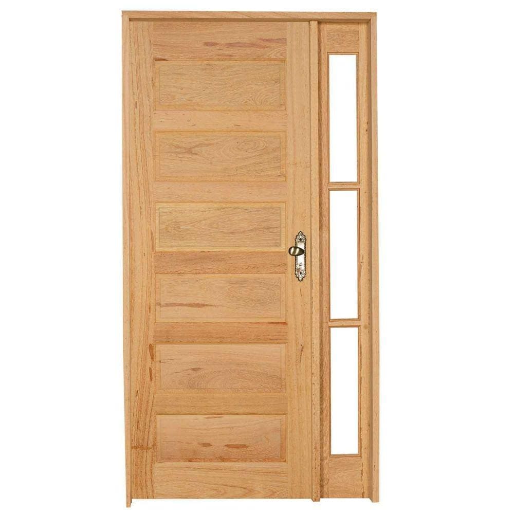 Kit Porta de Madeira Vitrô Esquerda 213cmx110cmx12cm PE28 Esel Marroml