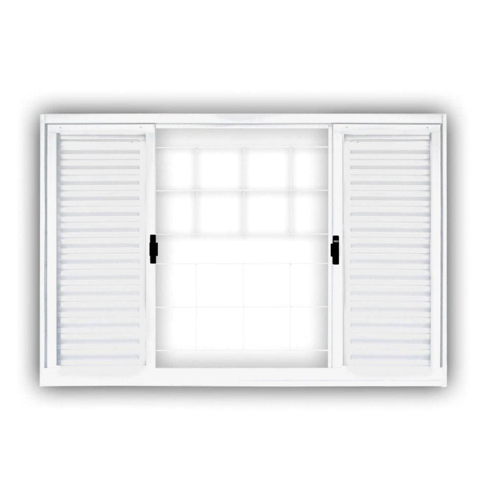 Janela de Aço Veneziana de Correr 100x150cm 6 Folhas com Grade Minas Sul MGM Branco
