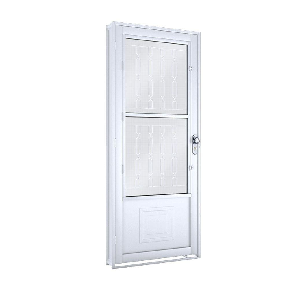 Porta de Aço Postigo 215x90cm com Grade Mosaico e Vidro Mini Boreal Lucasa Branco