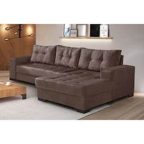 Sofá 3 Lugares com Chaise Bia Império Estofados Marrom
