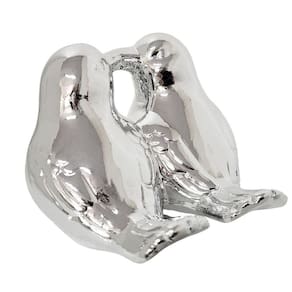 Enfeite Pássaro Casal Porcelana Prata Grande 13cm - Lívon