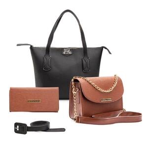 Kit Bolsas Feminina Tote Espaçosa Tiracolo Estilosa Carteira Pratica Cinto Qualidade