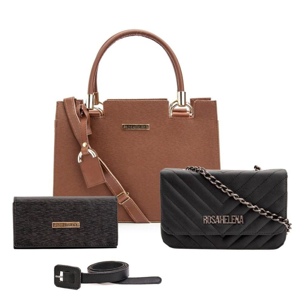 Kit 2 Bolsas Feminino Alta Qualidade Detalhe em Metal Carteira e Cinto Para Festas Mulher Elegante