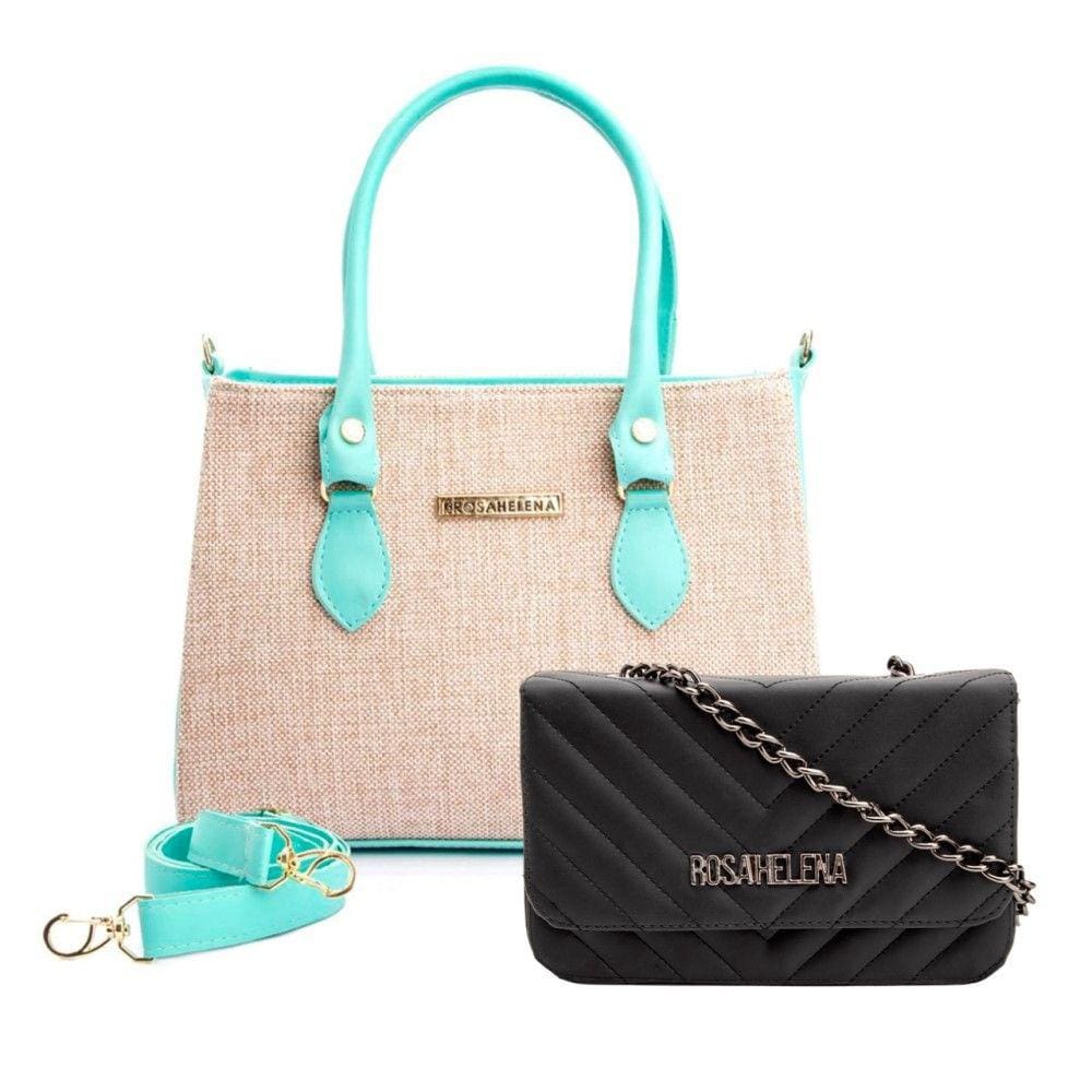 Kit Bolsas Casual Texturizada Feminina Com Detalhe de Metal e Alça Transversal