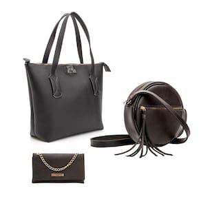 Kit 3 Bolsas Feminina Redonda Com Zíper Alça Transversal e de Mão