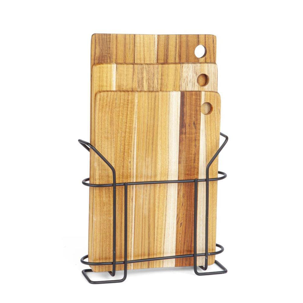 Kit com 3 Tábuas de Corte Madeira TecaI e Suporte - Stolf