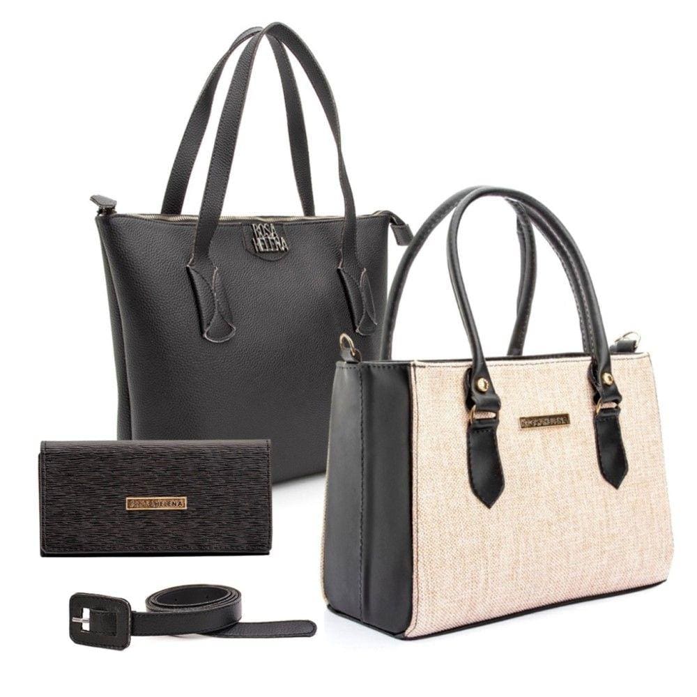Kit Bolsas Femininas Com Alça De Mão Carteira e Cinto Tendencia Moda Marcante Fashion