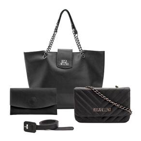 Kit Bolsa Feminina Tote Espaçosa e Pratica Tiracolo Alça Corrente Balada Carteira e Cinto Básico