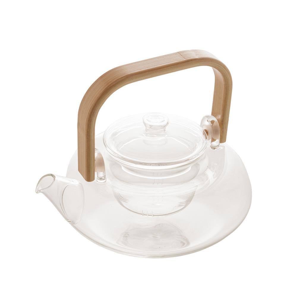 Chaleira 800ml c/ Infusor Vidro Borossilicato c/ Alça Bambu - Wolff