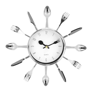 Relógio De Parede Cozinha Formato Talheres Prata Silencioso