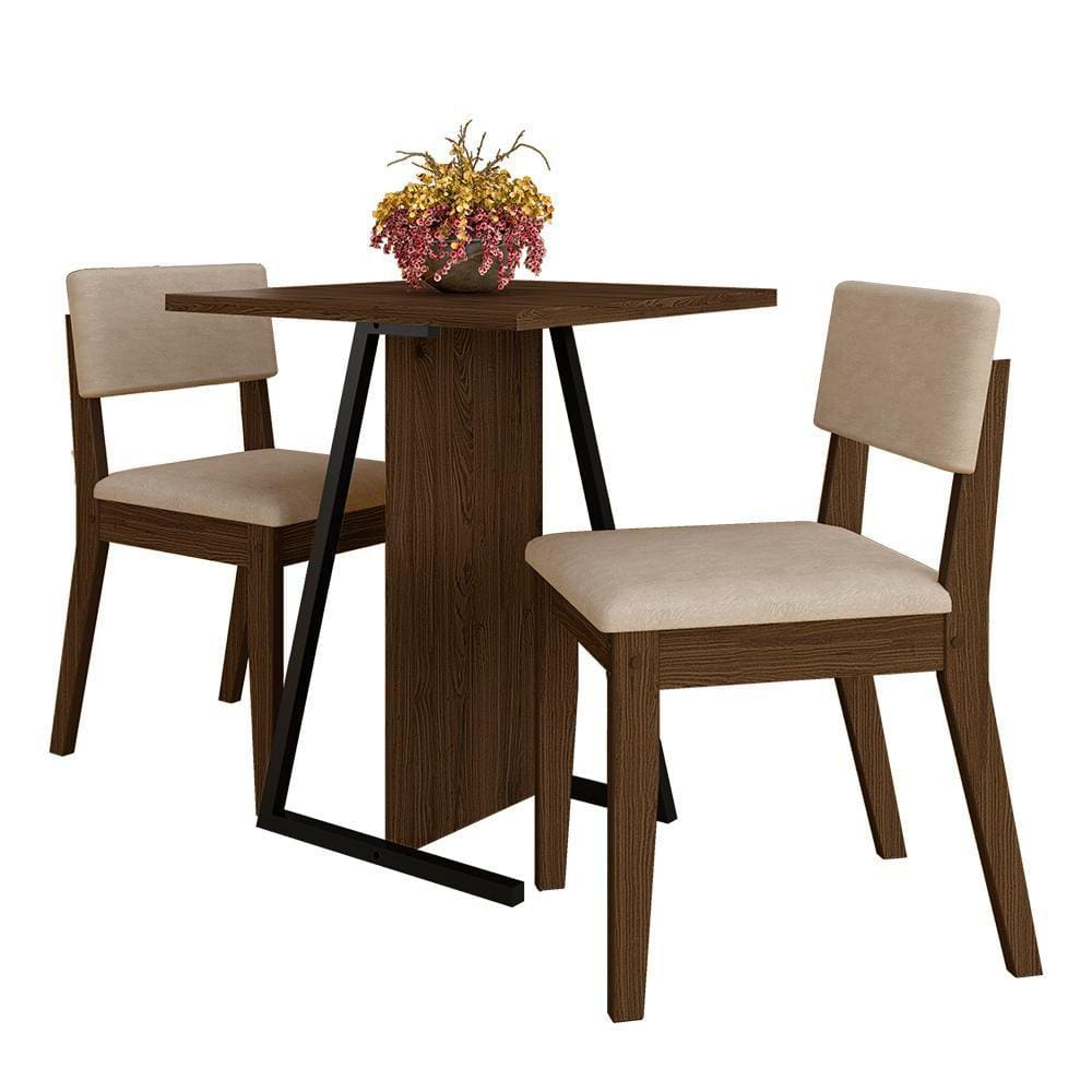 Conjunto De Mesa Com 2 Cadeiras Arkansas Imbuia/bege - M. Arapongas