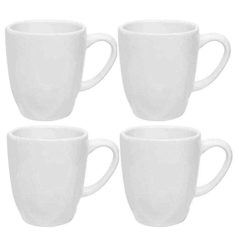 Jogo Kit 4 Canecas Xicara Tulipa Porcelana 380Ml Ryo White