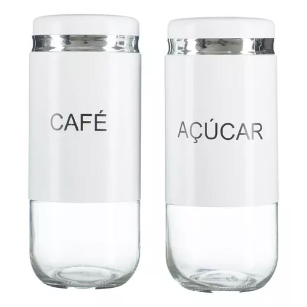 Porta Mantimentos Açúcar e Café Organizador 2 Potes Vidro