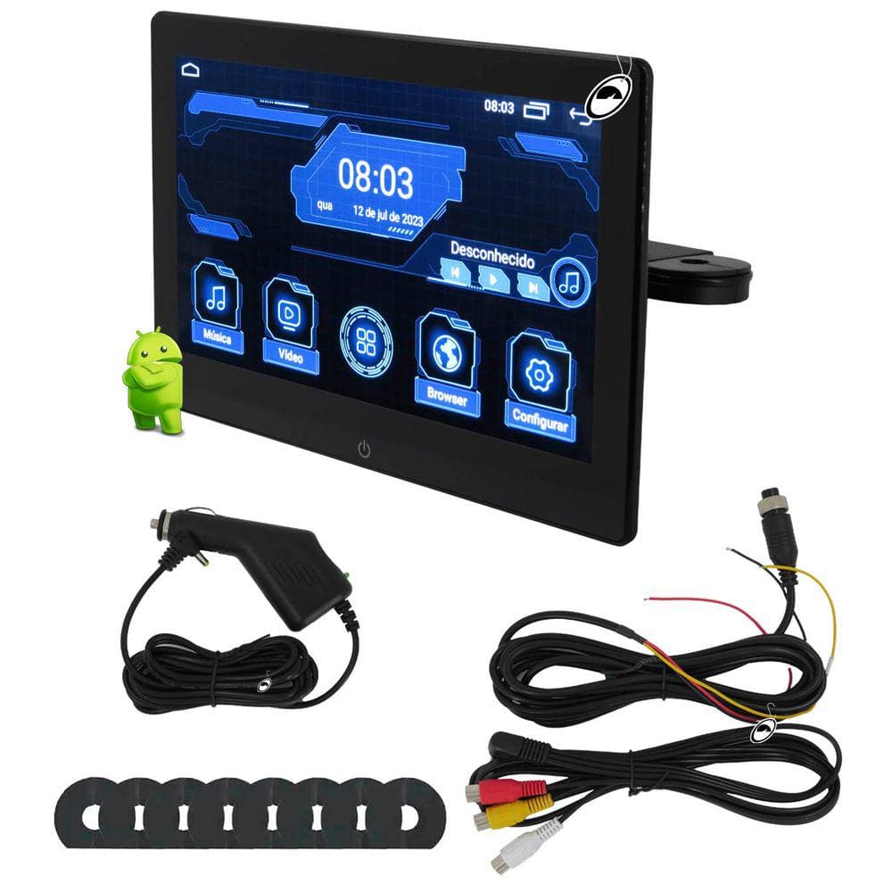 Monitor Encosto de Acoplar 10" Polegadas Android Full Touch USB H-Tech
