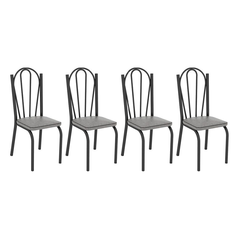 Kit 6 Cadeiras de Cozinha Alabama Estampado Platina Pés de Ferro Preto - Pallazio