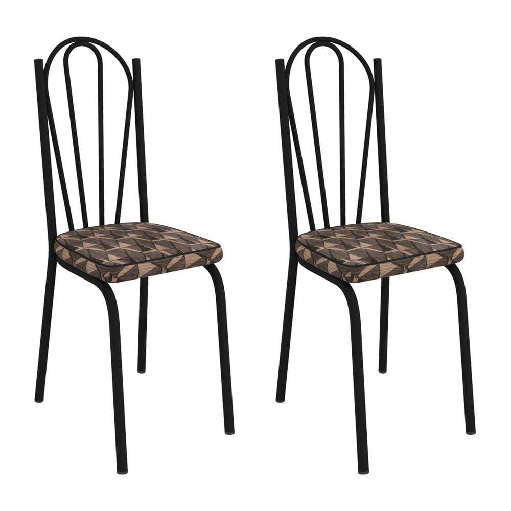 Kit 2 Cadeiras de Cozinha Alabama Estampado Mosaico Palha Pés de Ferro Preto  - Pallazio