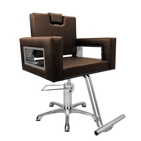 Cadeira Poltrona de Cabeleireiro Moderna Inox Marrom