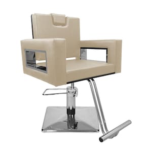 Cadeira Poltrona de Cabeleireiro Moderna Inox Branco Pérola