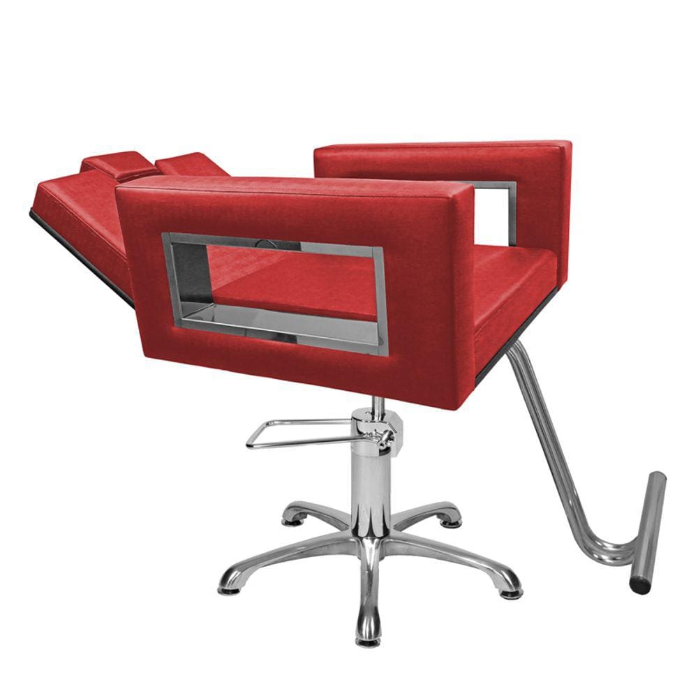 Cadeira Poltrona de Cabeleireiro Recl Moderna Inox Vermelho
