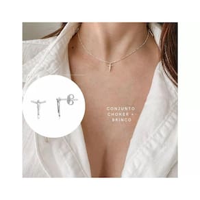 Conjunto Colar e Brinco Cristo Redentor