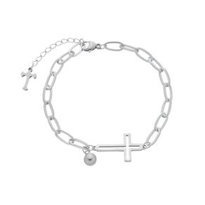 Pulseira Crucifixo Medalha Cruz Vazado em Inox