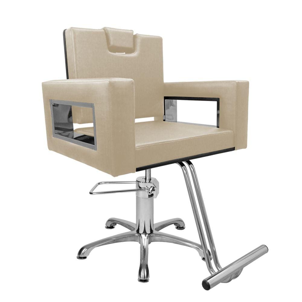 Cadeira Poltrona de Cabeleireiro Moderna Inox Branco Pérola