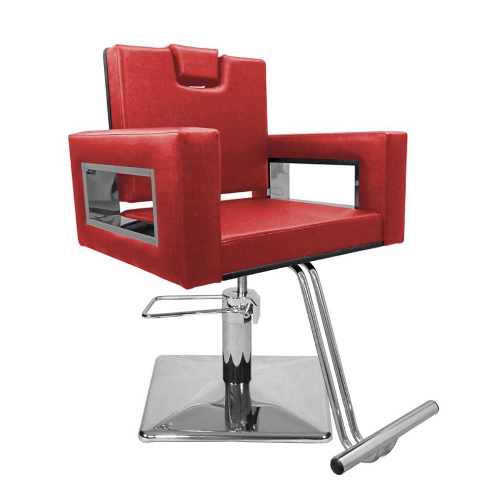 Cadeira Poltrona de Cabeleireiro Moderna Inox Vermelho