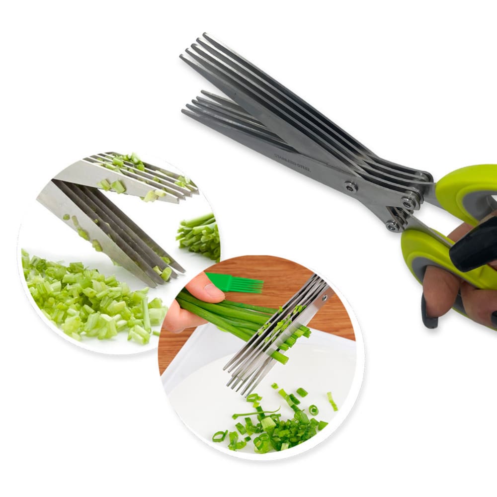 Tesoura de Picar Alimentos Temperos Ervas 5 Lâminas Aço Inox