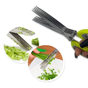 Tesoura de Picar Alimentos Temperos Ervas 5 Lâminas Aço Inox